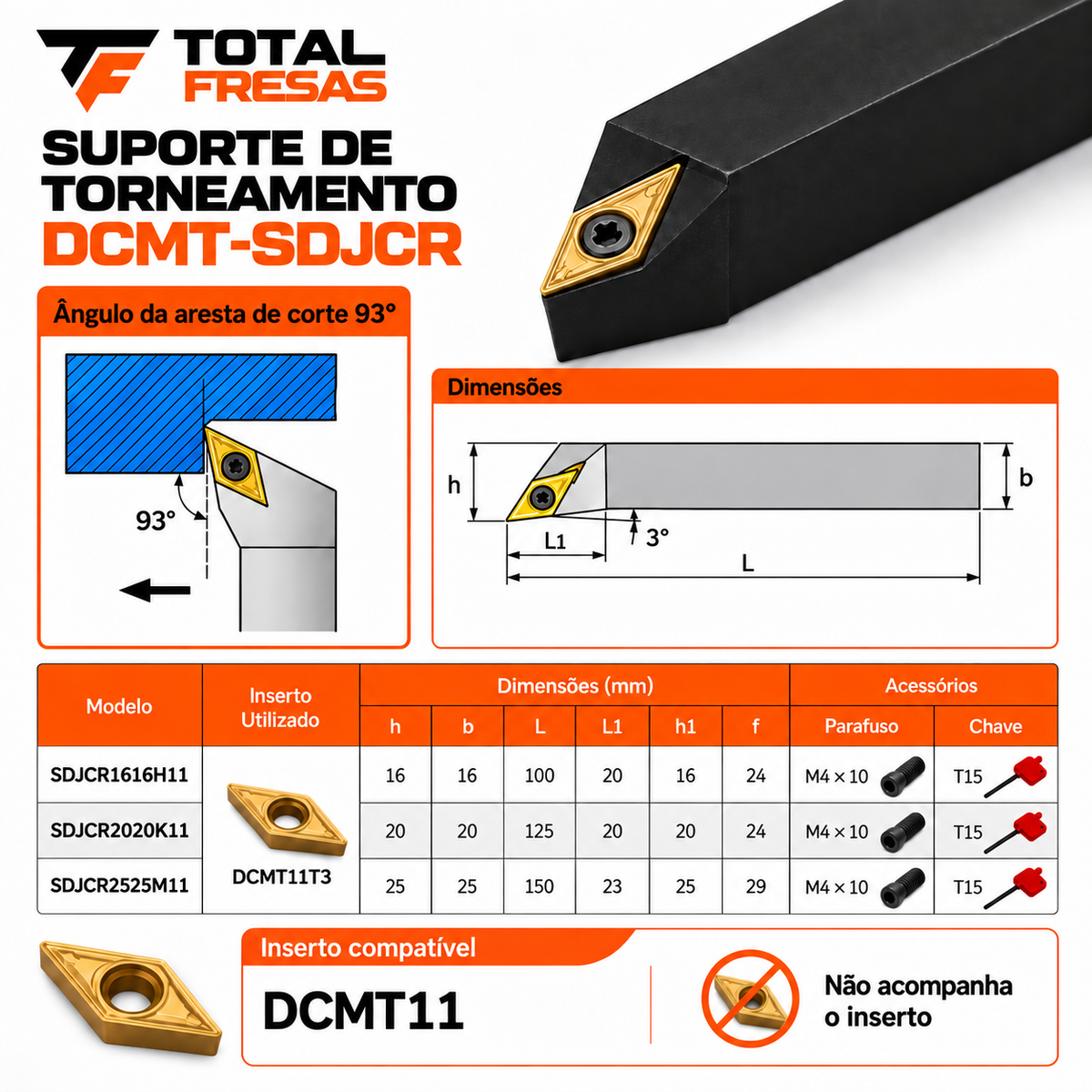 Suporte de Torneamento DCMT-SDJCR