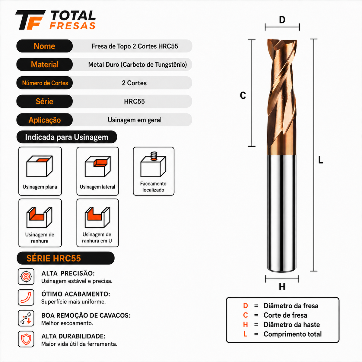 Fresa de Topo MD 2C-Hrc55
